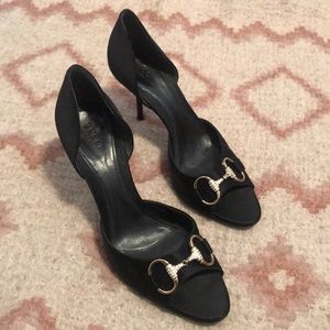 Gucci black satin heels Sz. 8 1/2 B, Made in Italy